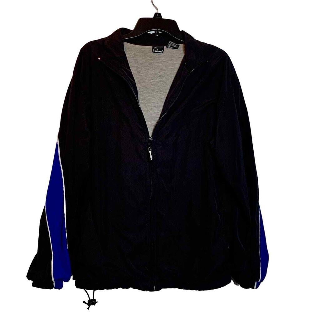 EUC Head Activewear Windbreaker Jacket Black Blue‎ White Jersey Lined Size Large